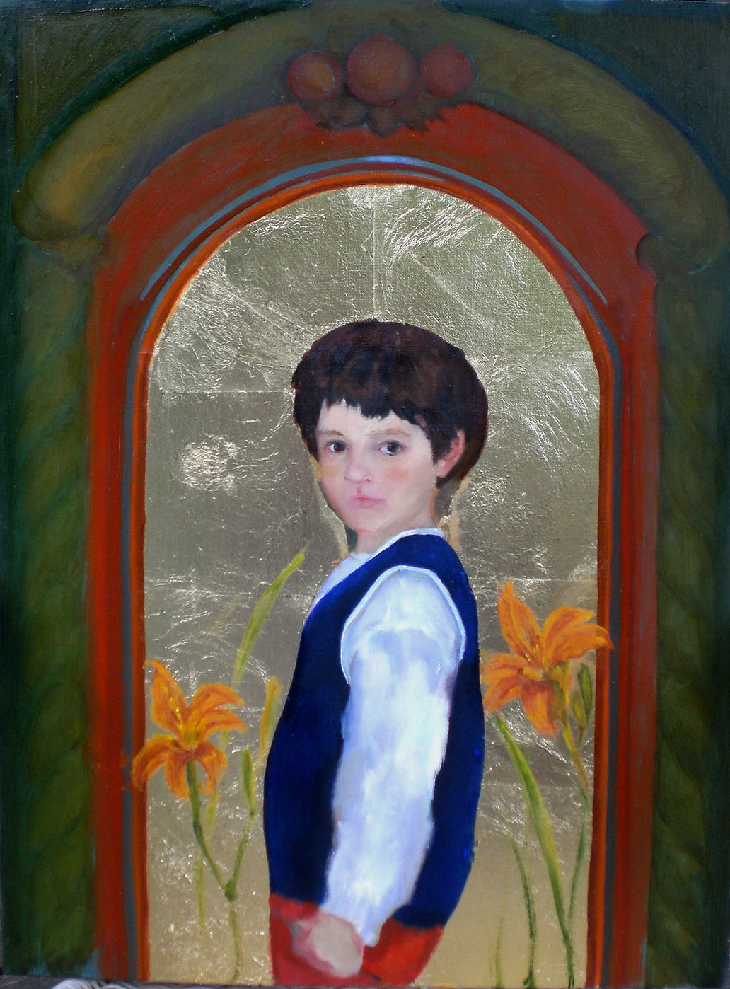 David on Gold by Kate Hoekstra — oil and gold on canvas, 18 by 24 inches.